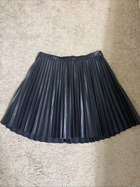 French Connection Black Pleated Faux Leather Skirt